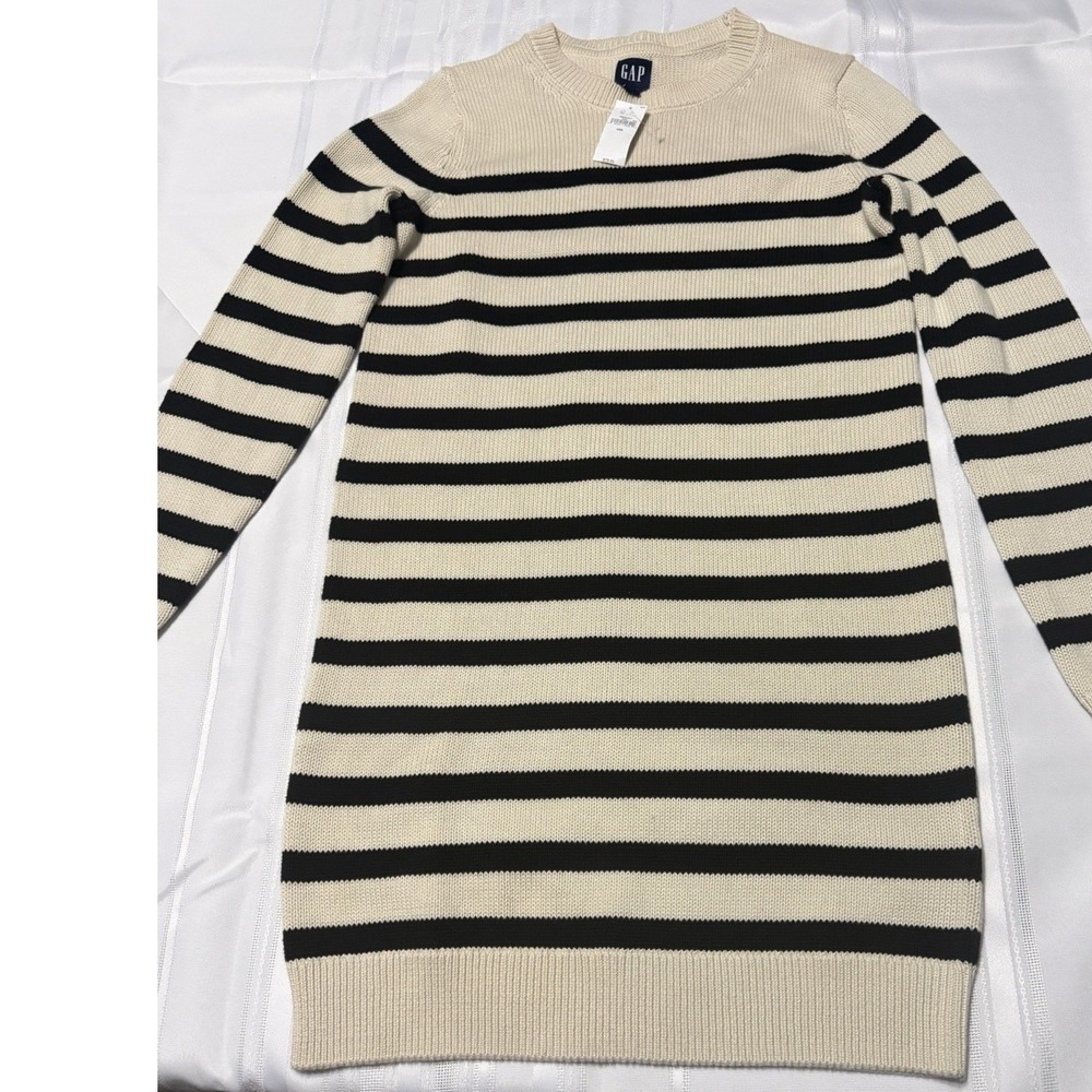 Gap Womens Striped Shaker Stitch Knit Sweater Dress Cream Navy Blue XXS 786599